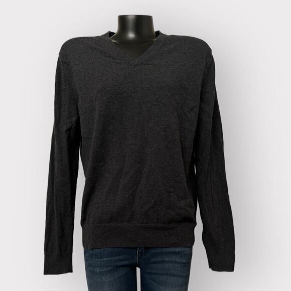 Express Mens Cashmere Sweater sz L V-Neck Lightweight Twee Long Sleeve Top Gray - Picture 1 of 7